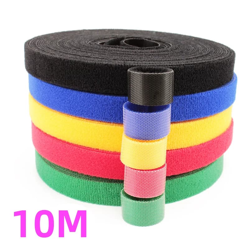 10 m/rotolo 10mm nastro di fissaggio riutilizzabile fascette per cavi doppio gancio laterale e cinghie ad anello per cavi gestione organizzatore di cavi