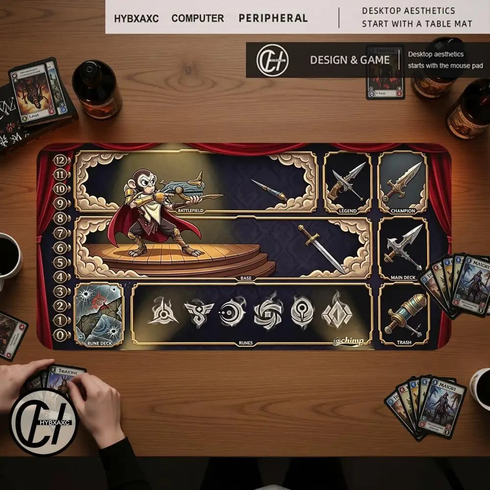 Tappetino da scrivania HYBXAXC Fantasy Monkey Warrior, tappetino per mouse da gioco antiscivolo, design a tema RPG TCG Card Game Zone