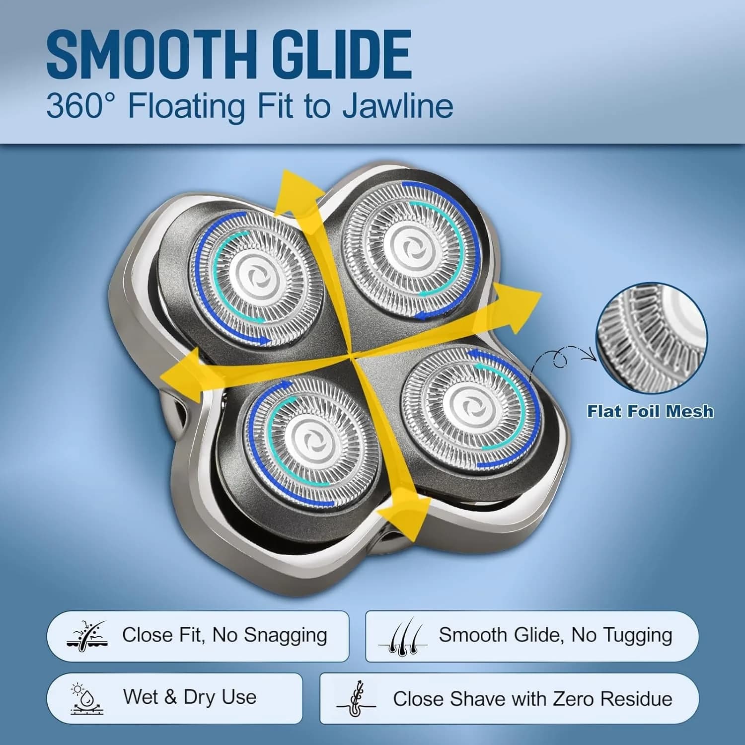 Replacement Shaver Blades, 4 Floating Cutter Heads with Cleaning Brush Compatible with Skull Pitbulls Series PRO Electric Razor
