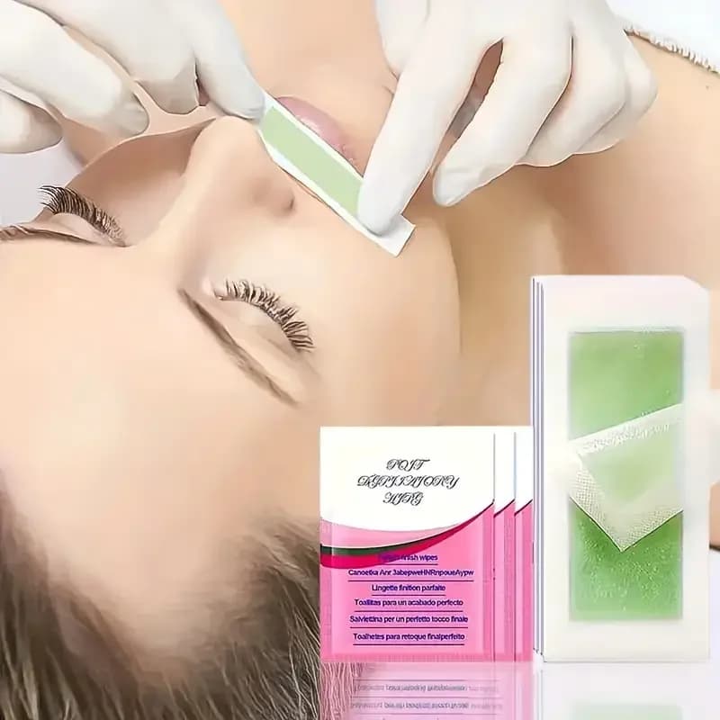 Strisce di cera per depilazione da 10/20/30/50 pezzi per labbra, viso, sopracciglia e linea bikini. Formula indolore e delicata con effetti per una pelle liscia