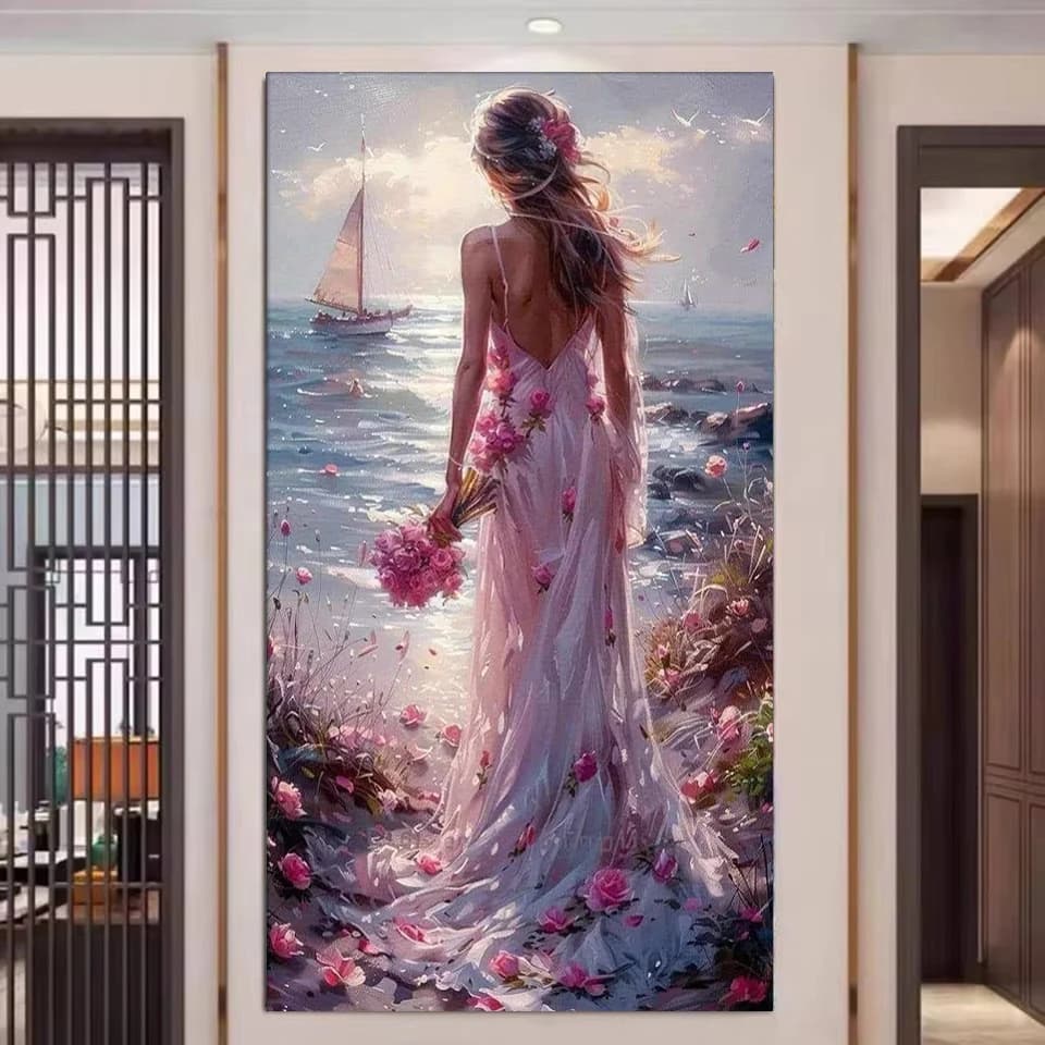 Woman Sunrise By The Seaside DIY Diamond Painting New ,Full Square Round Diamond Mosaic Embroidery Gift Scenery Home Decor