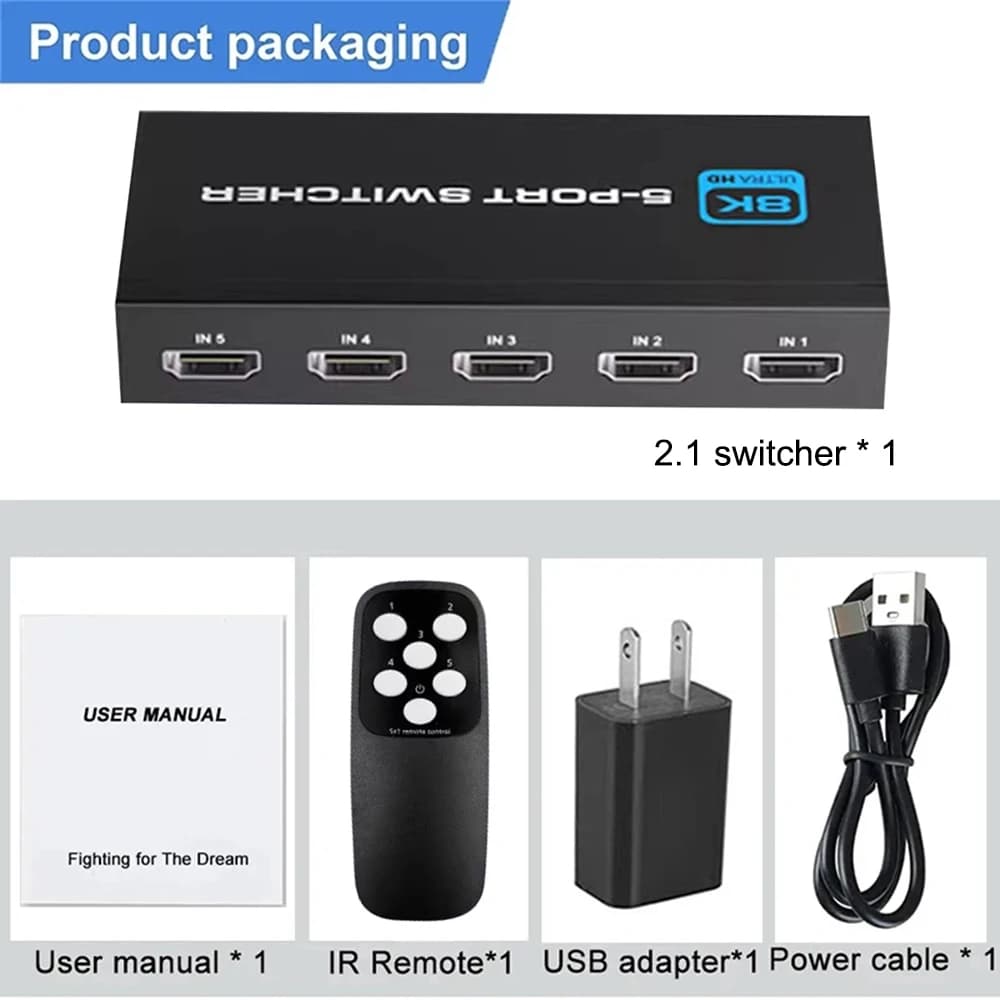 NUOVO 5 in 1 out 4K 120Hz Selettore switcher 2.1 compatibile HDMI Switch HD 4 IN 1 8K 60Hz Splitter compatibile HDMI per switch portatile