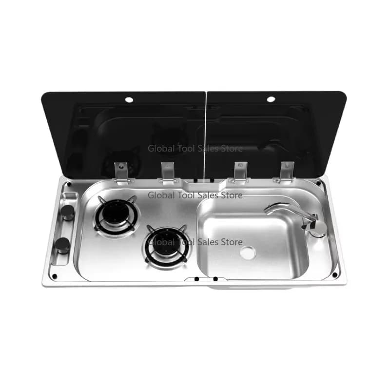 Caravan Stainless steel camping GPL Rv GAS Stove and sink Kitchen 2 fires Gas stove with tap Stove