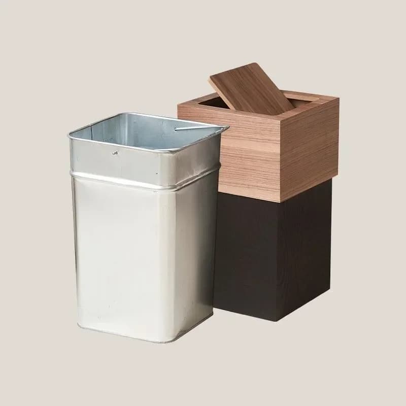 New Wooden Waste Bins Lidded Wastebasket Anti Odor Dustbin Lid-swinging Waste Bins Living Room Trash Can Household Cleaning