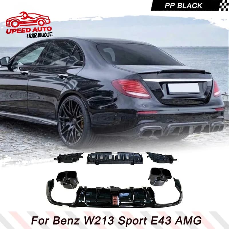Suitable for PP Lip Mercedes Benz E Class W213 Sport E43 AMG Sedan 2017 - 2020 Rear Bumper Diffuser Exhaust Tips