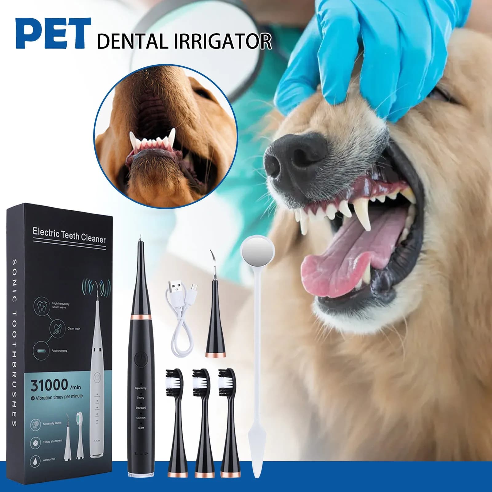 Ultrasonic Portable Electric Toothbrush for Dogs Professional Removal of Plate Teeth Whitening for Detergent for Home Animal Dental Care