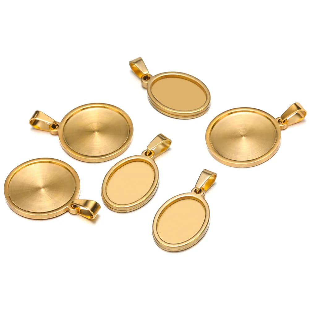 5pc/lot Stainless Steel Cabochon Cameo Bracelet Charms ForJewelry Making Necklace Pendants Findings Bases Tray Blank Diy Bezel