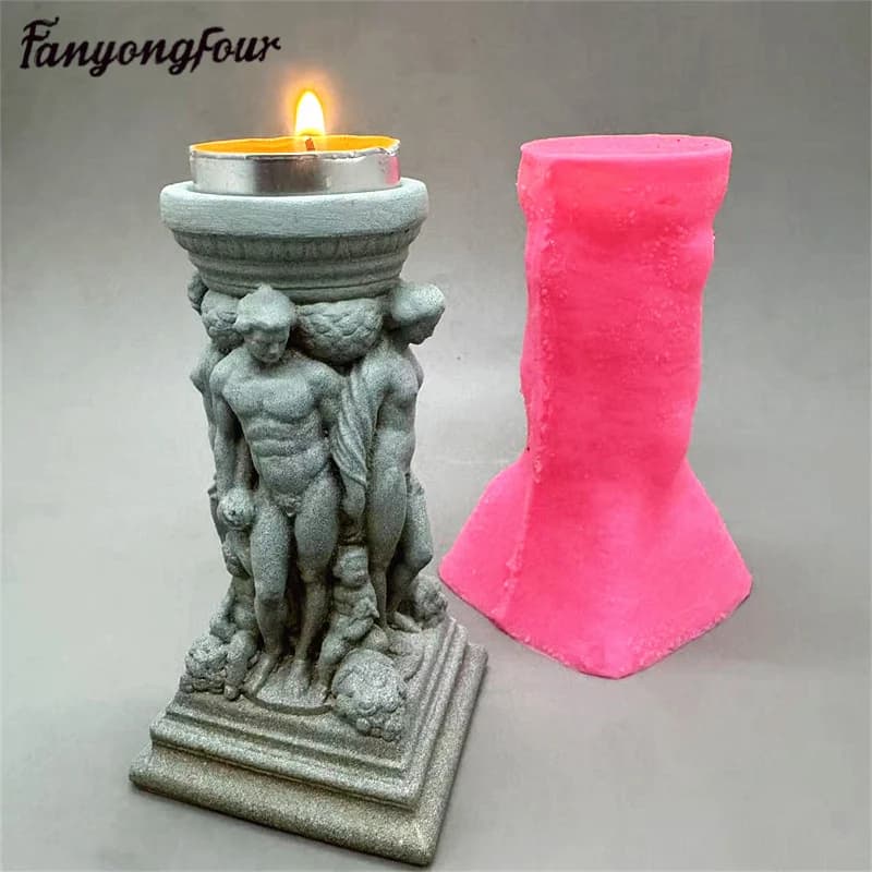 Fan Yong Four Roman Columns European Baroque candlestick Silicone mold to make desktop decorations in chalk and cement resin