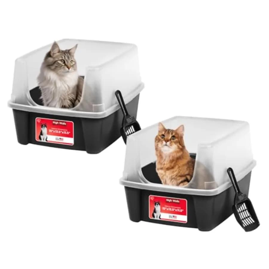 Cat Litter Box Large with High Sided Walls Tall Scatter Shield Scoop Included Easy Clean Plastic Pan Stain Resistant for Cats K