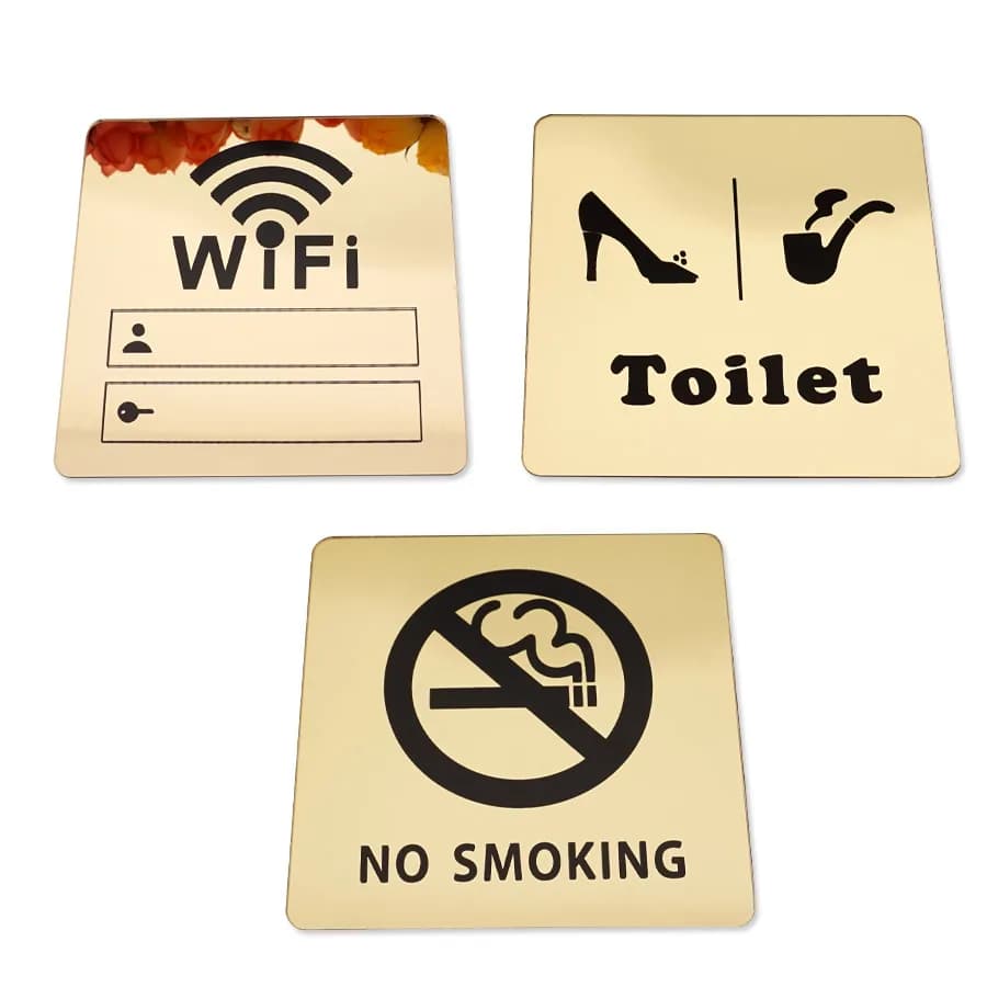 WIFI/NO FUMATURA/Insegna per WC Adesivi murali a specchio acrilico 3D per piastra di segnaletica per negozi pubblici