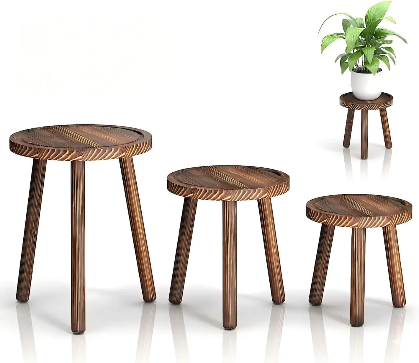 3-Pack Wood Plant Stands for Indoor Pots, Mid-Century Modern, 3 Sizes for 6-12 Inch Pots