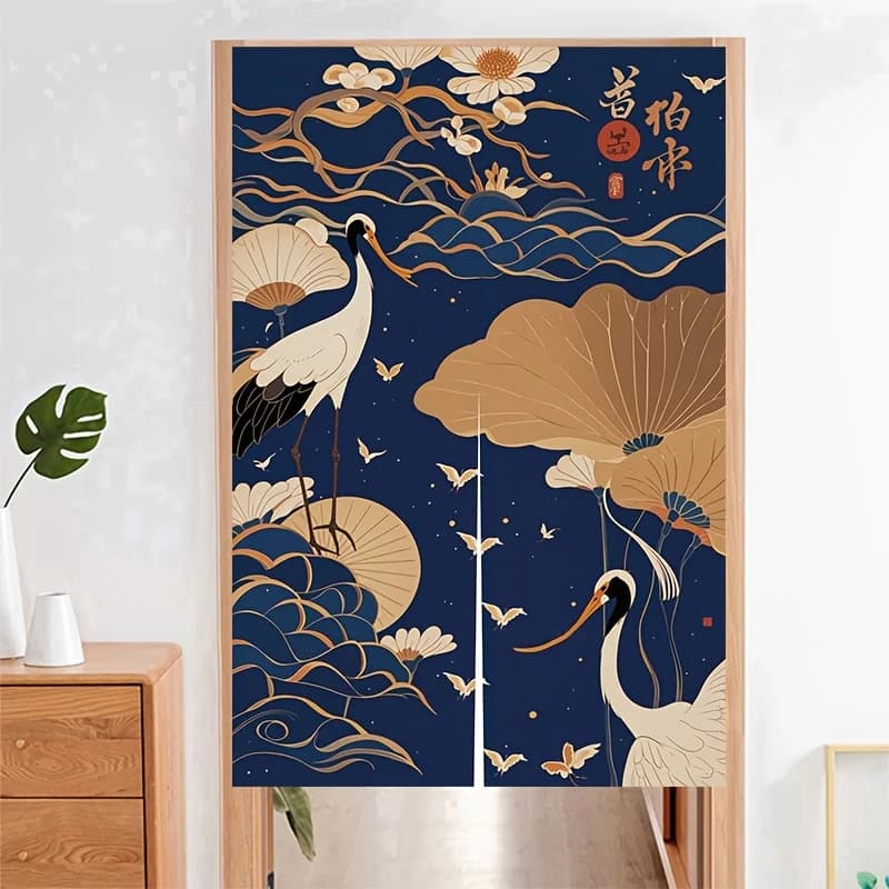 VIKAMA Chinese Zen-Inspired Door Curtain Fabric Room Divider Entranceway Screen Bedroom Privacy Curtain Home Decoration