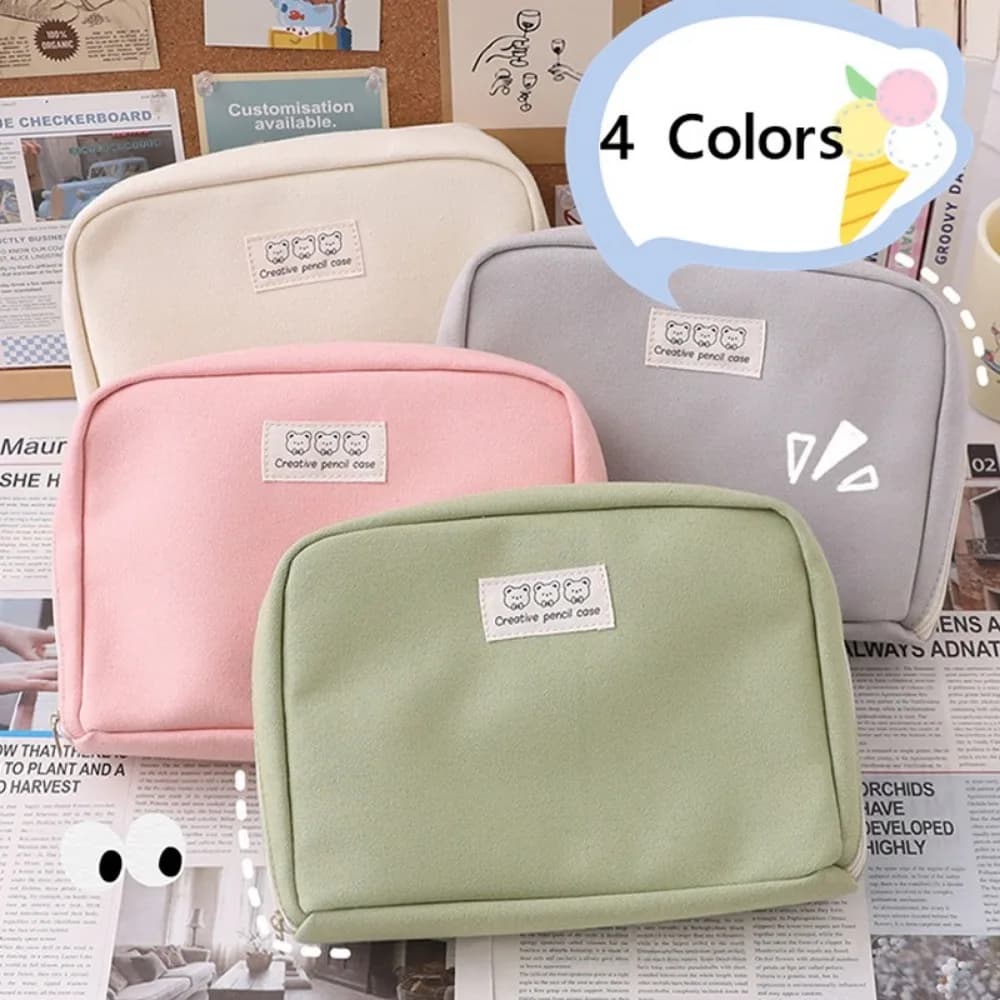 Kawaii Large Capacity Pencil Bag Durable Canvas for Student Cute Korean Style Pencil Case School Supplies Stationery Storage Bag