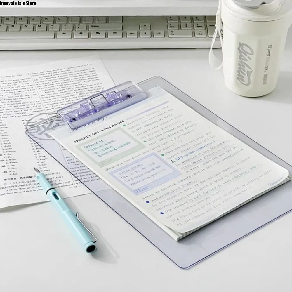 With Low Profile Gold Clip Transparent A4 Clipboard Writing Sheet Pad Writing Tablet A4 File Folder Organizer Writing Clipboard