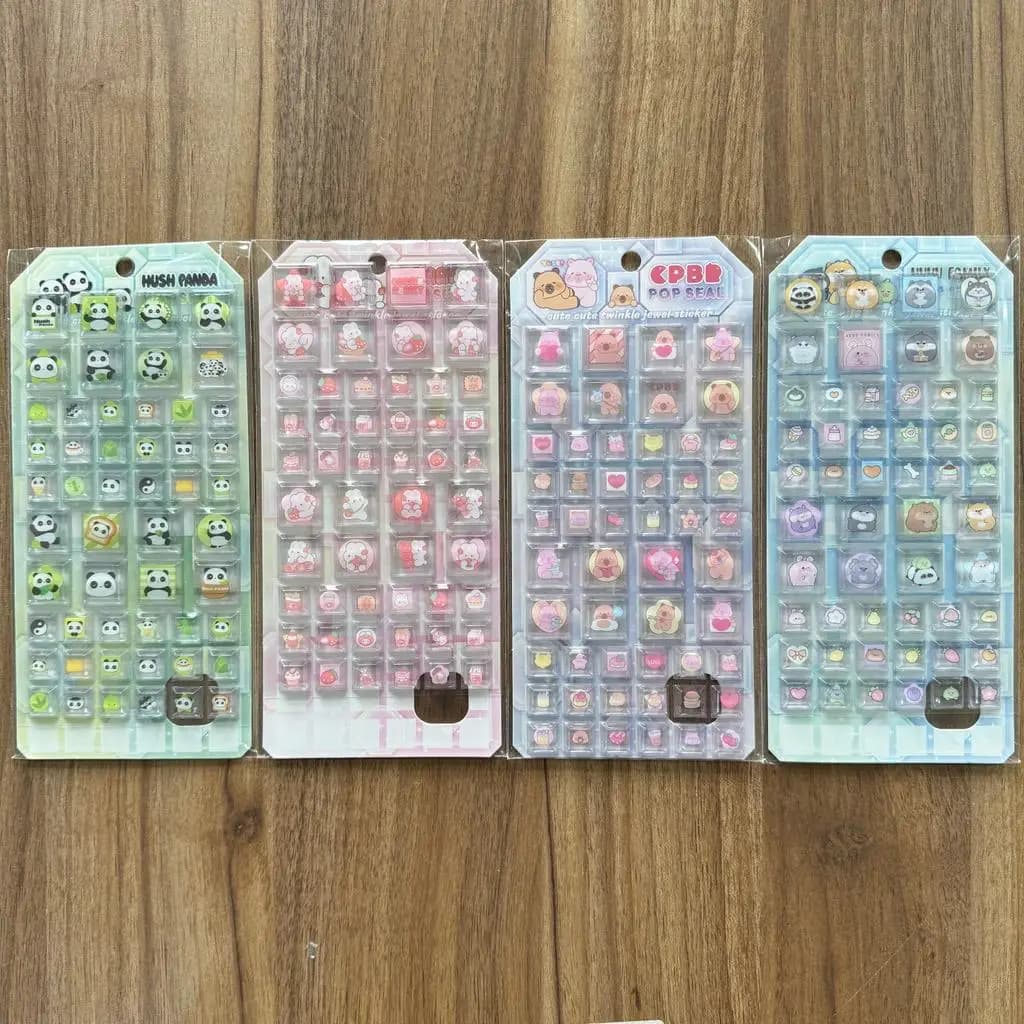 Adesivi Kawaii con Animali e Gioielli Luccicanti, 4 Pezzi, per Decorazione Fai-da-Te di Album, Quaderni e Scrapbook