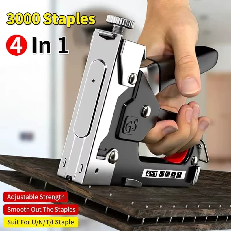 Pistola sparachiodi 4 in 1 Mobili fai da te Costruzione Cucitrice Tappezzeria Pistola per punti metallici Decorazioni per la casa Strumento di carpenteria