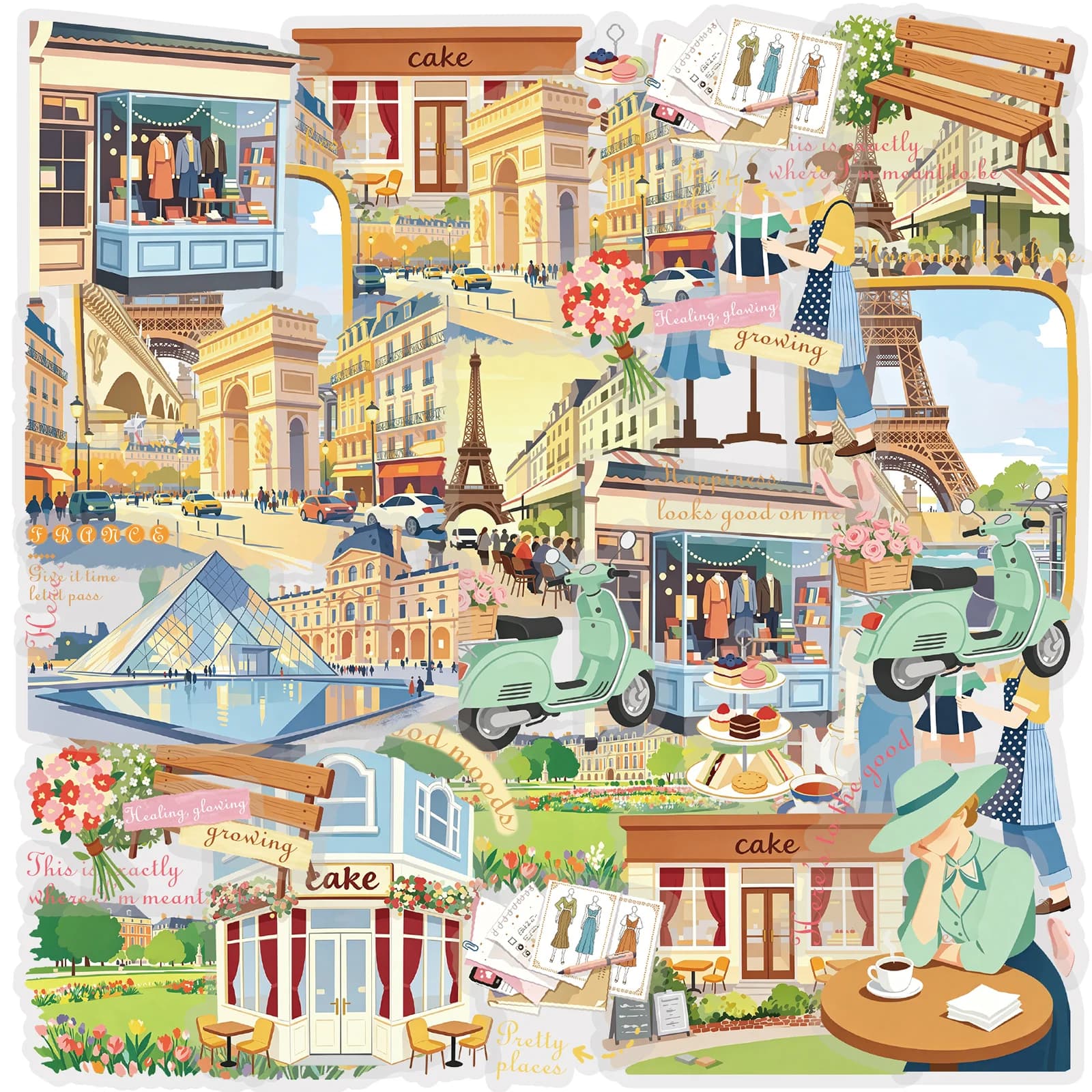 Etori Life 15Pcs Fresh French-Style Themed Transparent Pet Stickers, Handmade Layered Decorative Materials Suitable for Laptops, Phone Stickers, Suitcases, Diaries, Pen Holders, Pencil Cases, Budget Planners, Postcards and Envelopes, Bicycles and Helmets, School Supplies, Static Stickers, Artistic Aesthetics, Scrapbook Supplies, Office Decoration Supplies, Room Decoration, Back-To-School Season