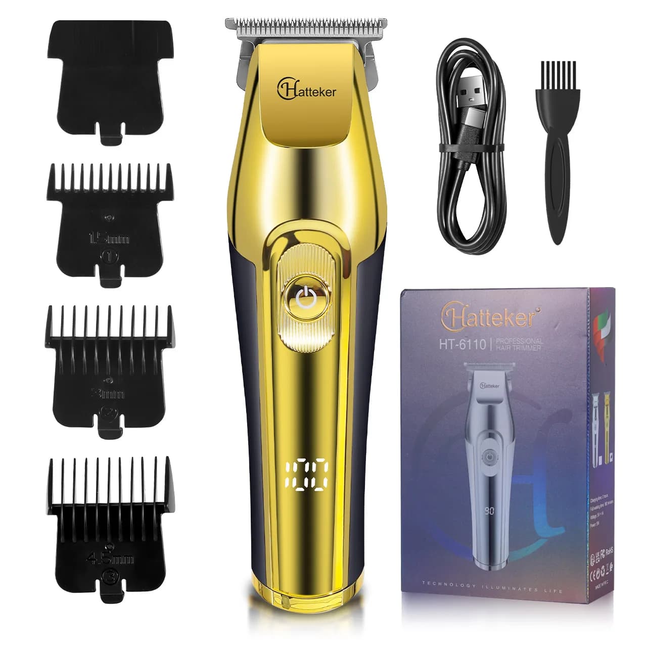Hatteker Wet/Dry Trimmer LED Digital Professional Cordless Cut Clippers Electric Shaver for Home Use