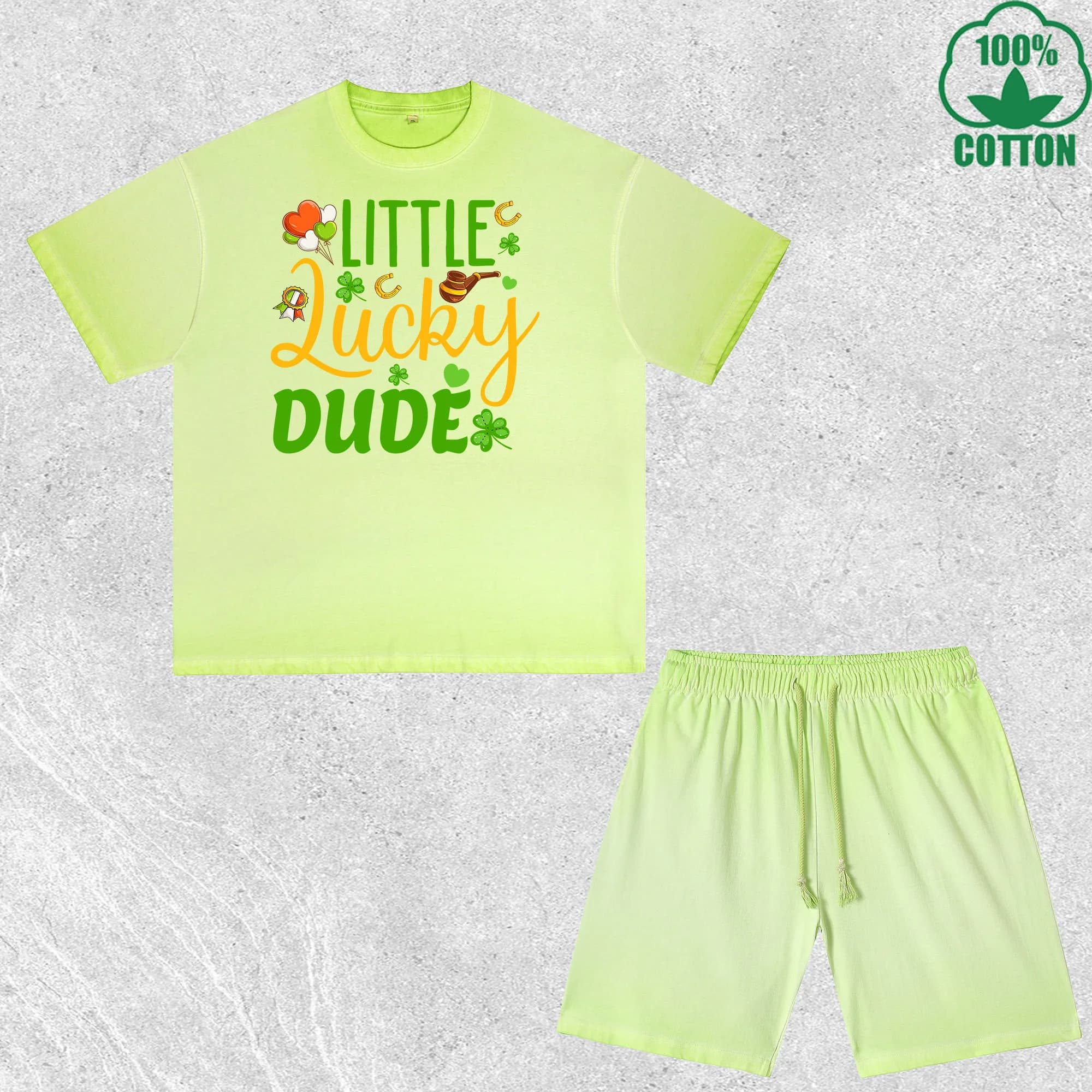 Little Saint Patrick Dude Printed T-shirts and shorts set, dirty washing, multicolored, wide fit, fashionable, 100% cotton