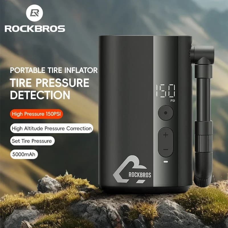 ROCKBROS Mini pompa per bicicletta 150psi gonfiatore portatile pompa per bici 5000mAh tipo-C carica ciclismo moto pompa ad aria per bicicletta elettrica