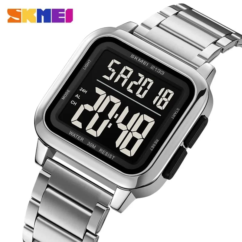 SKMEI 2133 Men's Luxury Stainless Steel Light Fashion Sport Wrist Watch 3Bar Waterproof Digital Wrist Watch Men's Reloj Hombre