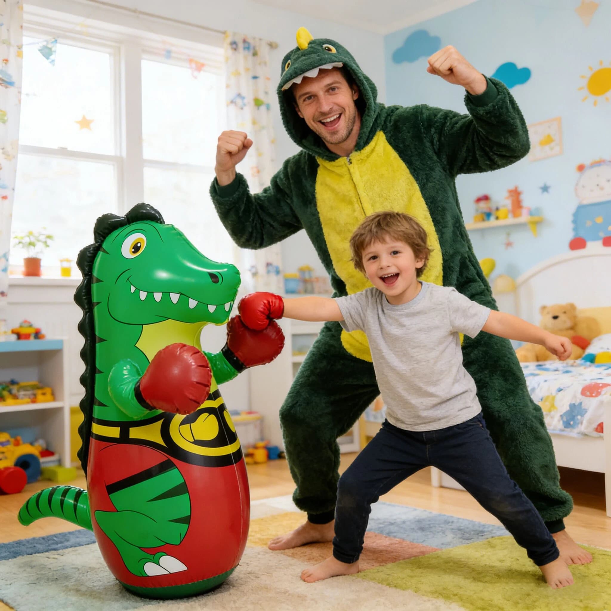 45.3" Inflatable Dinosaur Punching Bag, Durable Kids Punching Bag with Bounce Back Base, Inflatable Active Toddler Bop