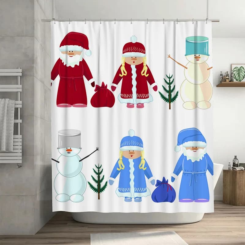 TU Tenda da doccia natalizia festiva Babbo Natale rosso Pupazzo di neve Decorazioni natalizie Set da bagno Tessuto impermeabile Decorazioni per la casa Idea regalo