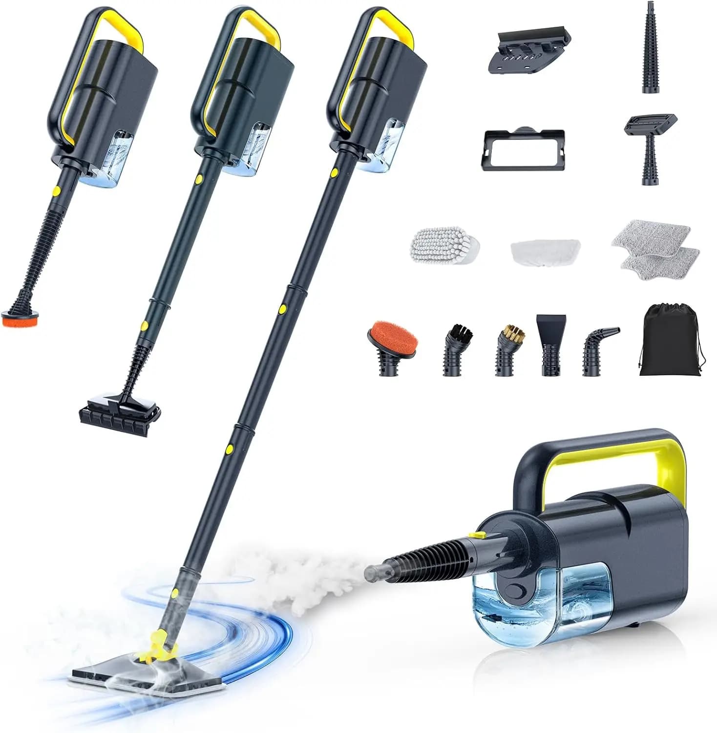 10-in-1 Steam Mop with Detachable Handheld Steamer, 350ml Tank, 10s Heat-Up, 248°F, 2-Level Control, Swivel Head for Floor, Carpet, Tiles, BBQ Grill, Car Accessories