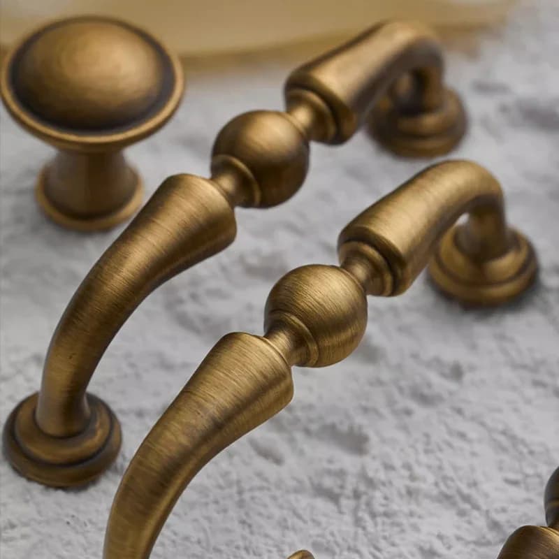 Maniglia Vintage in Ottone Anticato, Pomelli per Armadi e Cassetti in Stile Francese, Lussuosa Maniglia per Mobili in Rame Puro