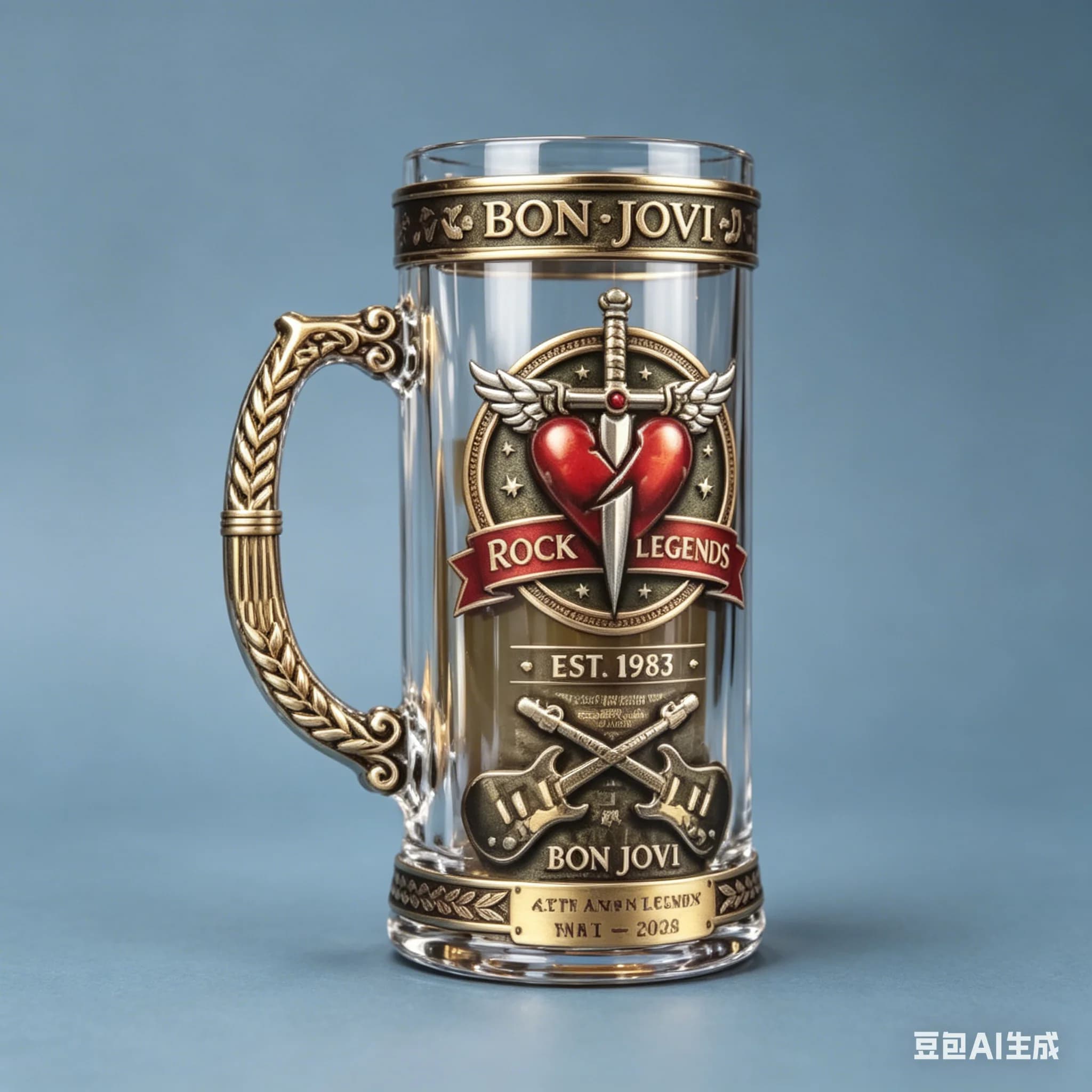 Tazza in Vetro da Collezione Bon Jovi 1983-2026, Leggende del Rock, Heavy Metal, Tema Musicale Vintage, Boccale per Birra
