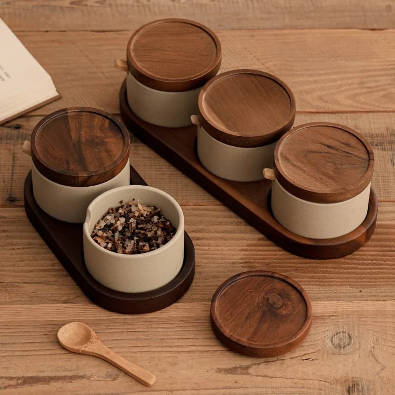 Set di Contenitori per Spezie in Argilla Stile Medievale LH, Combinazione per Cucina Familiare, Barattoli per Sale e Peperoncino