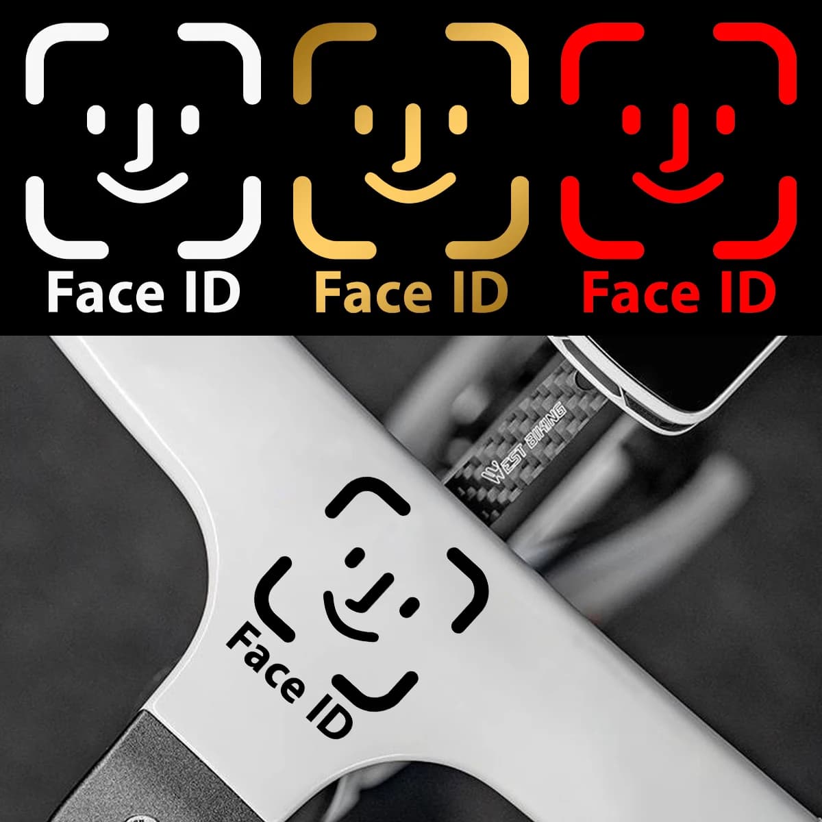 2pcs Funny Face ID Scan To Unlock Bike Stickers Waterproof Vinyl Decals MTB Road E-Bike Top Tube Frame DIY Bicycle Body Decor