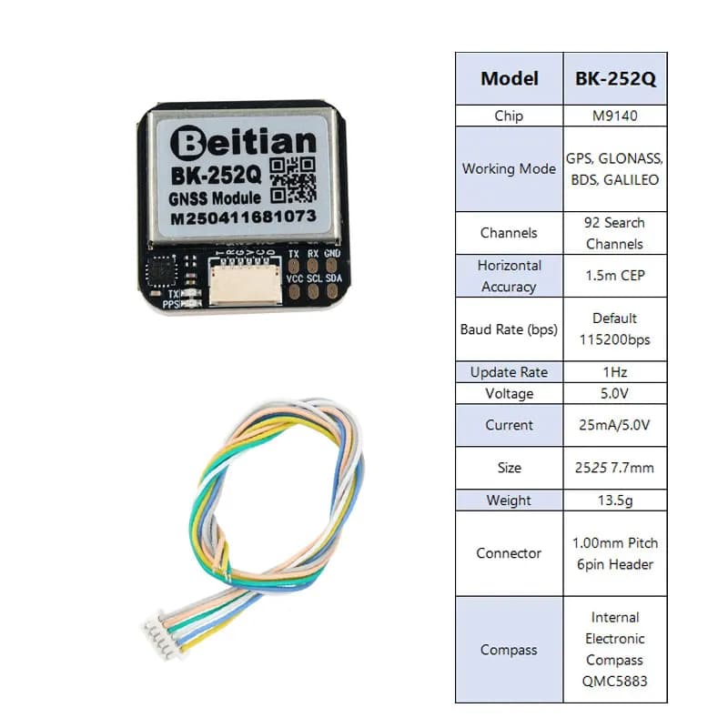 Beitian BK-252Q GPS module GNSS QMC5883 compass M9140 GPS/GLONASS/BDS/Galileo1.5m CEP For drones/vehicles DIY projects