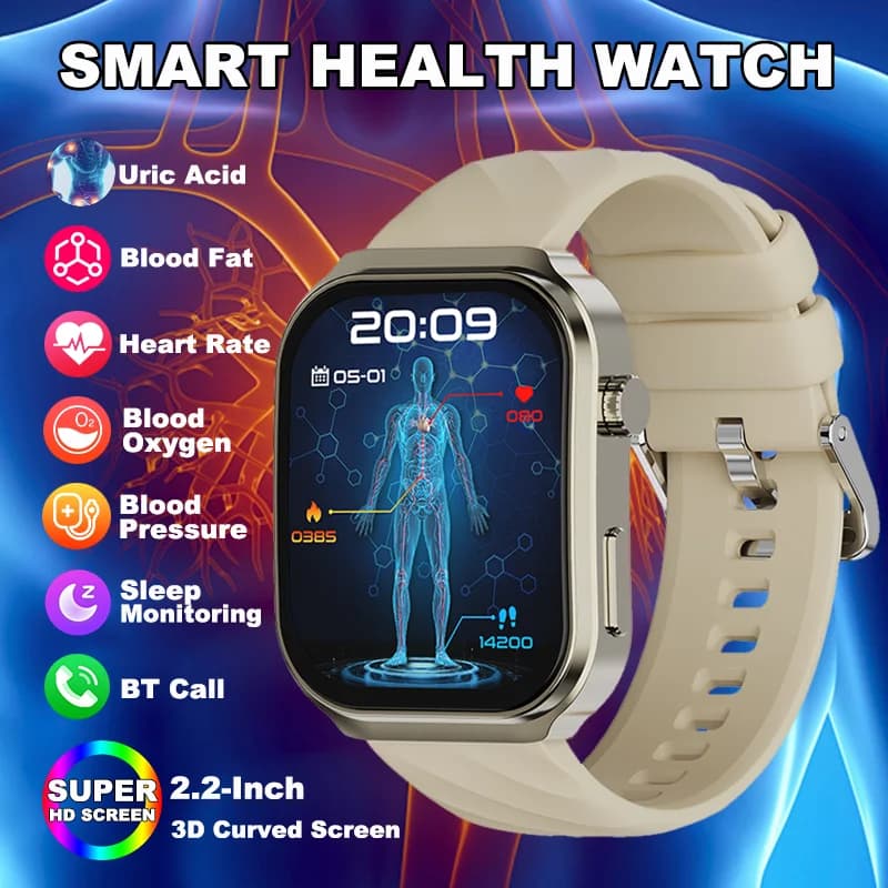 LIGE Nuovo AI Diagnosi Sano Astuto Della Vigilanza 2.2 "Schermo Curvo Delle Donne Degli Uomini Lipidi Nel Sangue Acido Urico Frequenza Cardiaca Salute Tracker Smartwatch