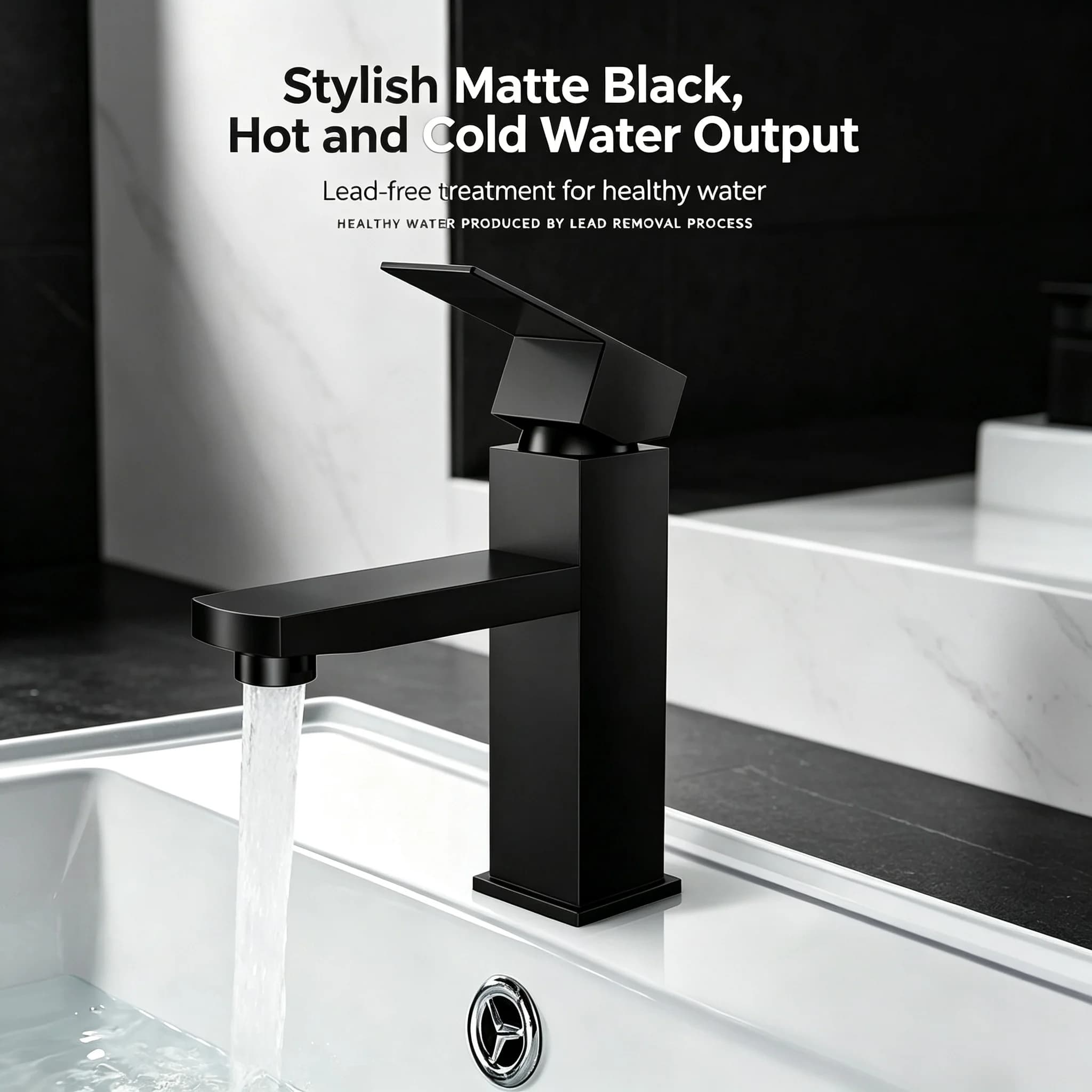 1 Pc Modern Black Waterfall Bathroom Sink Faucet Single Lever Control Matte Finish Splash-Free Wide Stream Deck Mount Vanity Tap