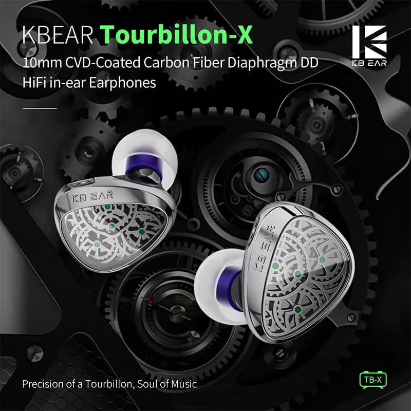 KBEAR NUOVI Auricolari In-Ear Tourbillon-X HiFi con Driver Dinamico da 10mm, Cuffie da Gaming con Rivestimento CVD, Cuffie Cablate