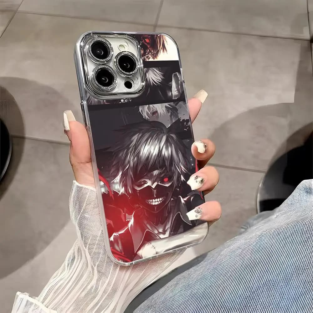 T-Tokyo Ghoul Ken Kaneki Phone Case Luxury Silver Feather Case For IPhone 11 12 13 14 Plus 15 16 17 Pro Max Soft Shockproof Bump