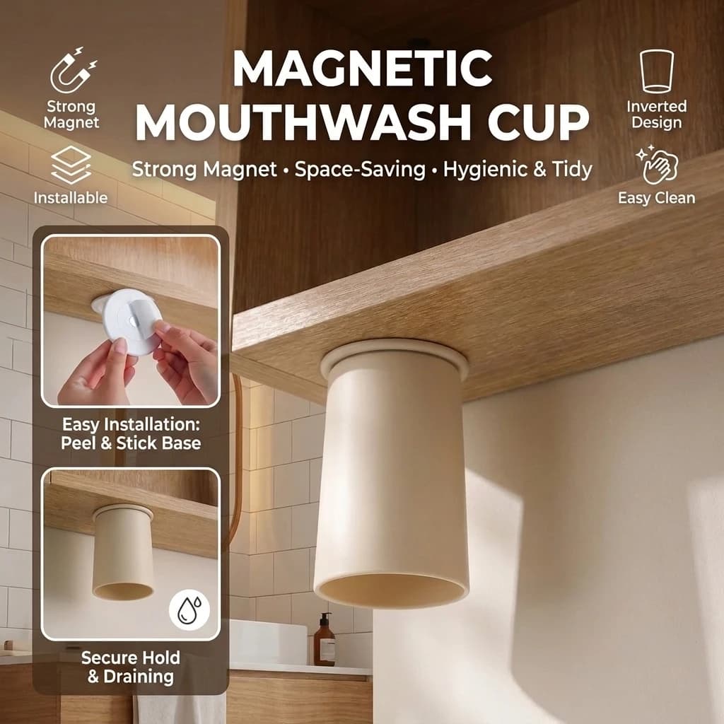 Creative Magnetic Inverted Mouthwash Cup No Punching Mirror Cabinet Storage Simple Toileting Couple Brushing Home Storage