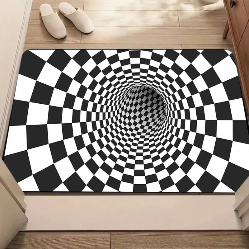 Tappetino per porta con ricciolo di illusione ottica 3D Tappeto morbido antiscivolo assorbente Tappeto di benvenuto per decorazioni per la casa con design creativo e divertente
