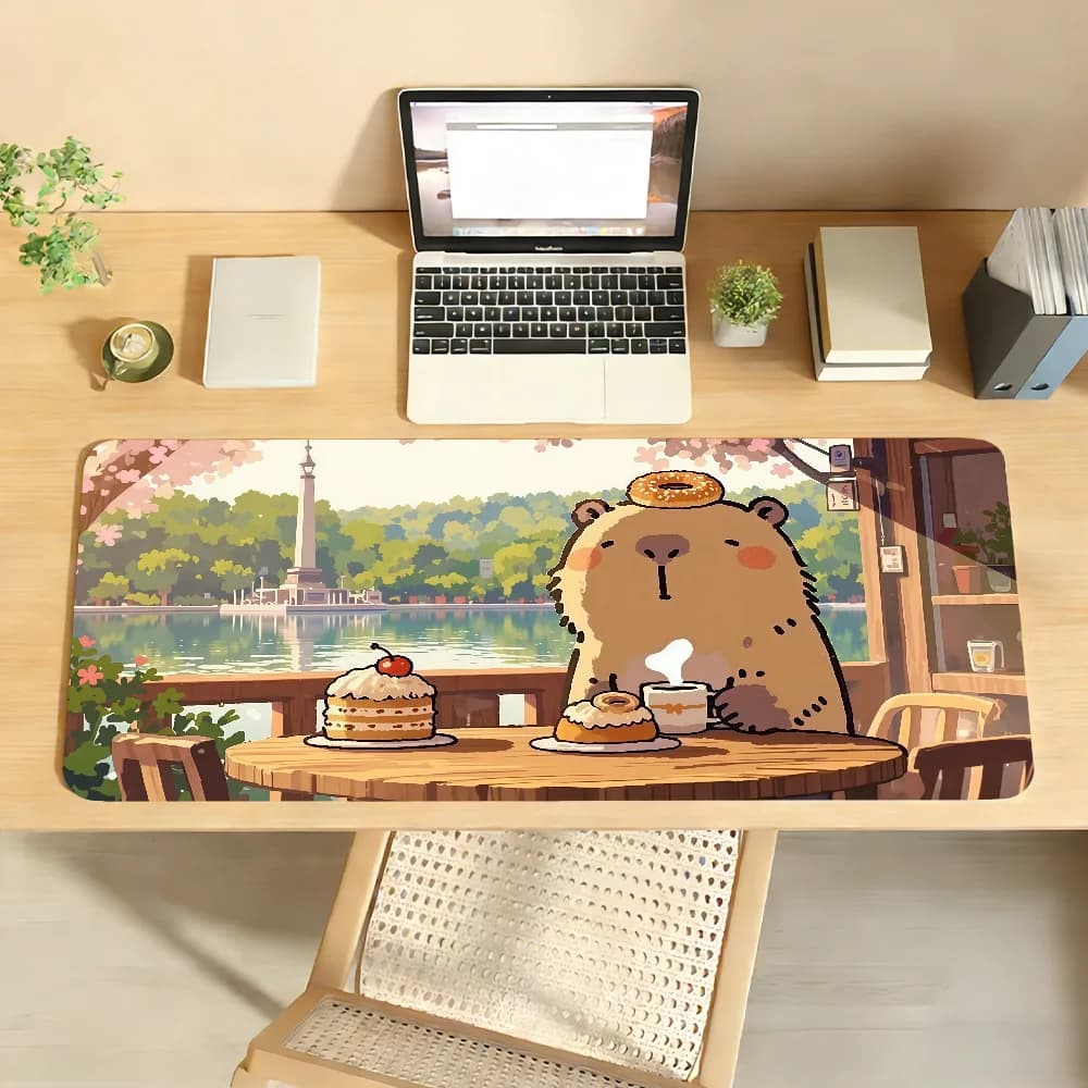 Tappetino per Mouse con Simpatico Cartone Animato di Capibara, Antiscivolo, per Scrivania, PC, Laptop, Accessori in Gomma per Ufficio, Tastiera, Grande, per Giocatori, Decorazione