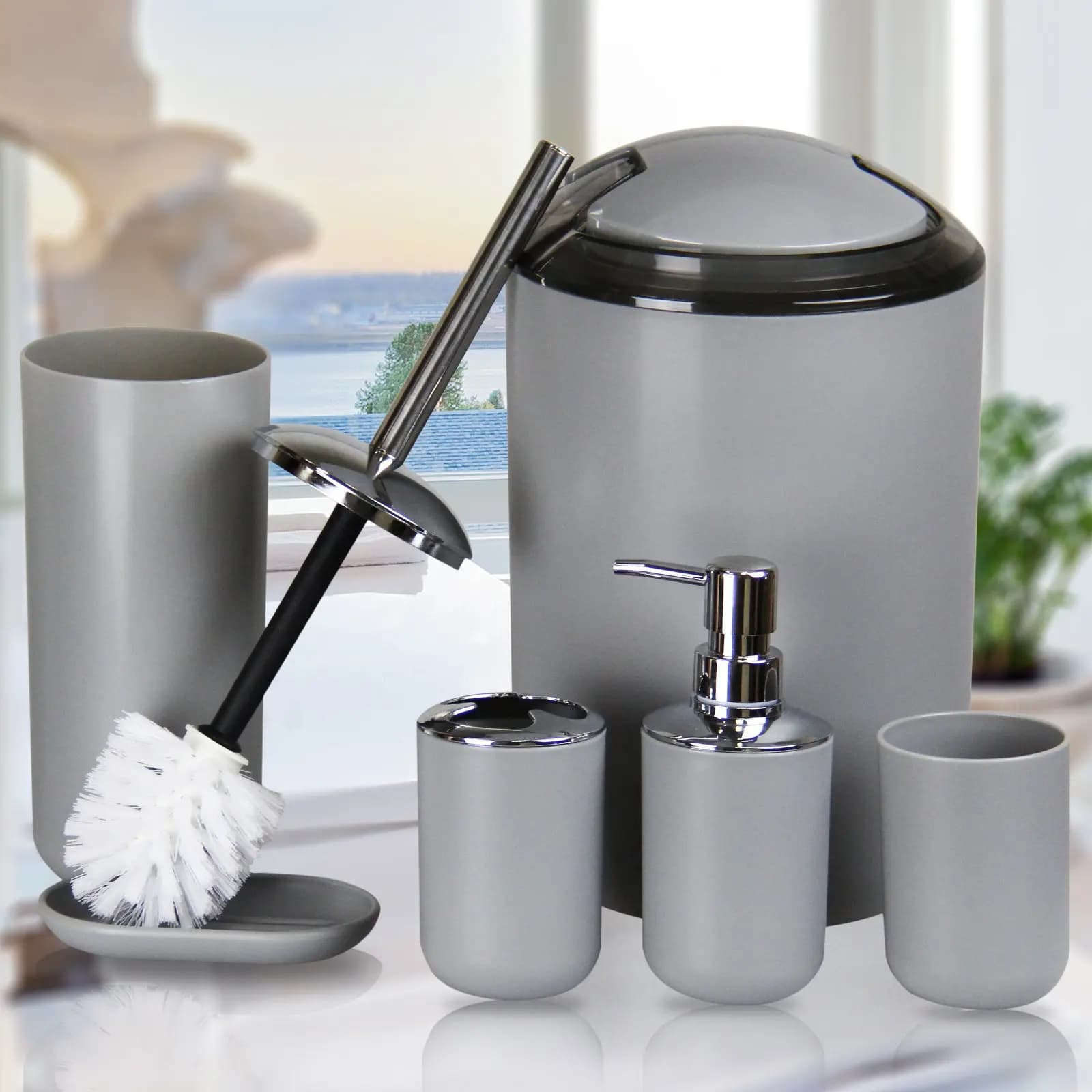 Light Luxury Bathroom Accessories Set Complete Bathroom Set Tray Toilet Brush Trash Can for Bathroom Decor and Housewarming Gift