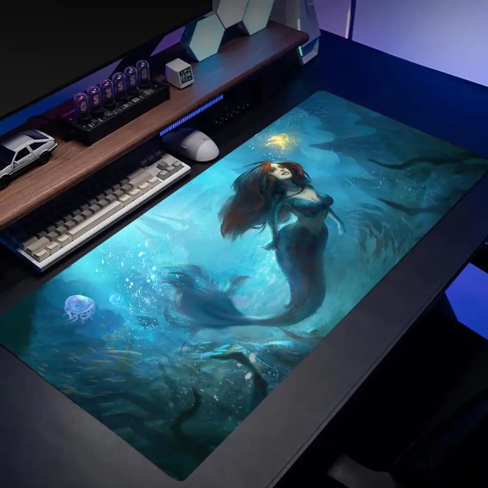 Mystical Red-Haired Mermaid in Enchanted Underwater Realm Mousepad Speed Gaming Mats Playmat Office Accessories Desk Mouse Pad