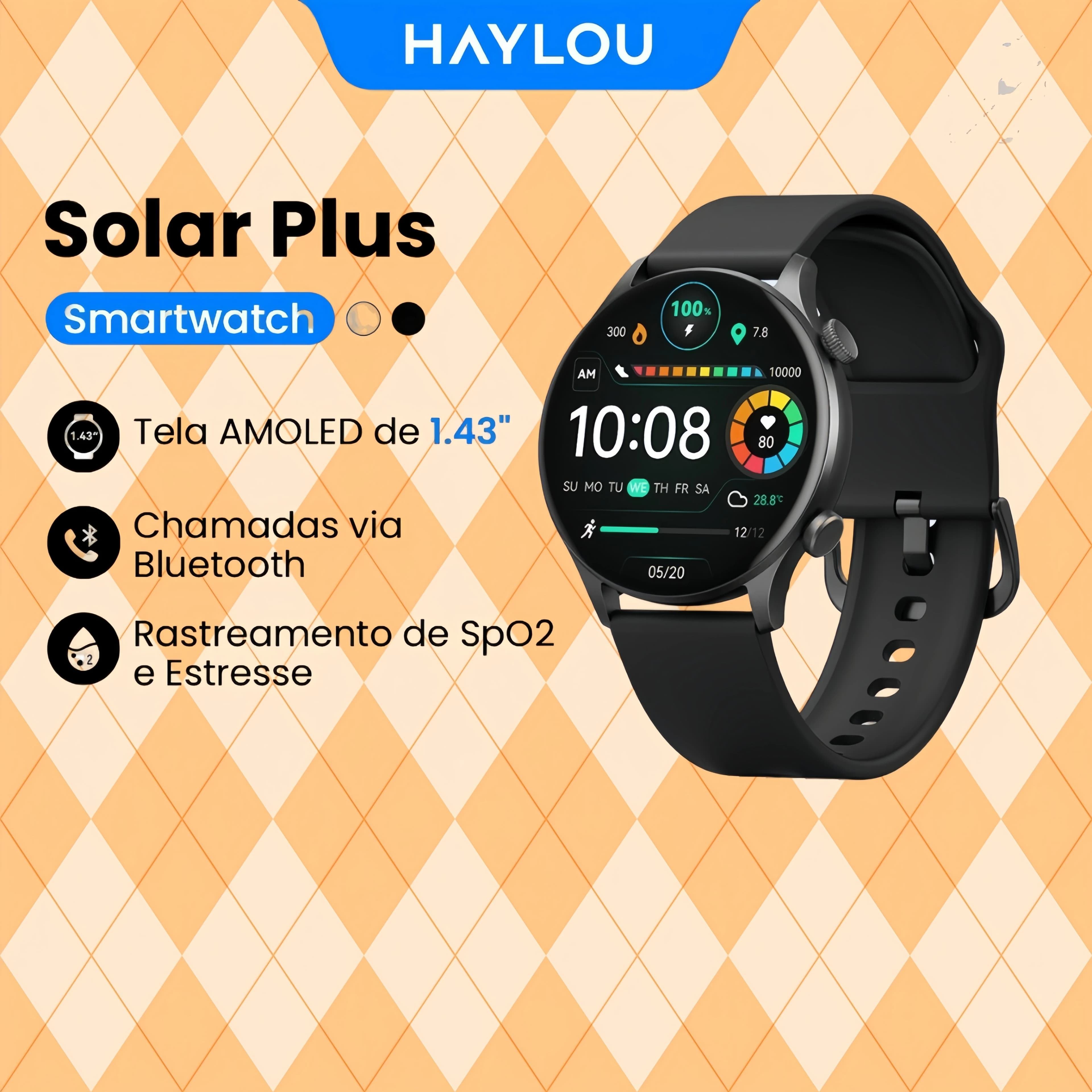 HAYLOU Solar Plus RT3 Watch Smartwatch 1.43 "AMOLED Display Bluetooth Phone Call Smartwatch Monitor Health IP68 Sport Watch Waterproof