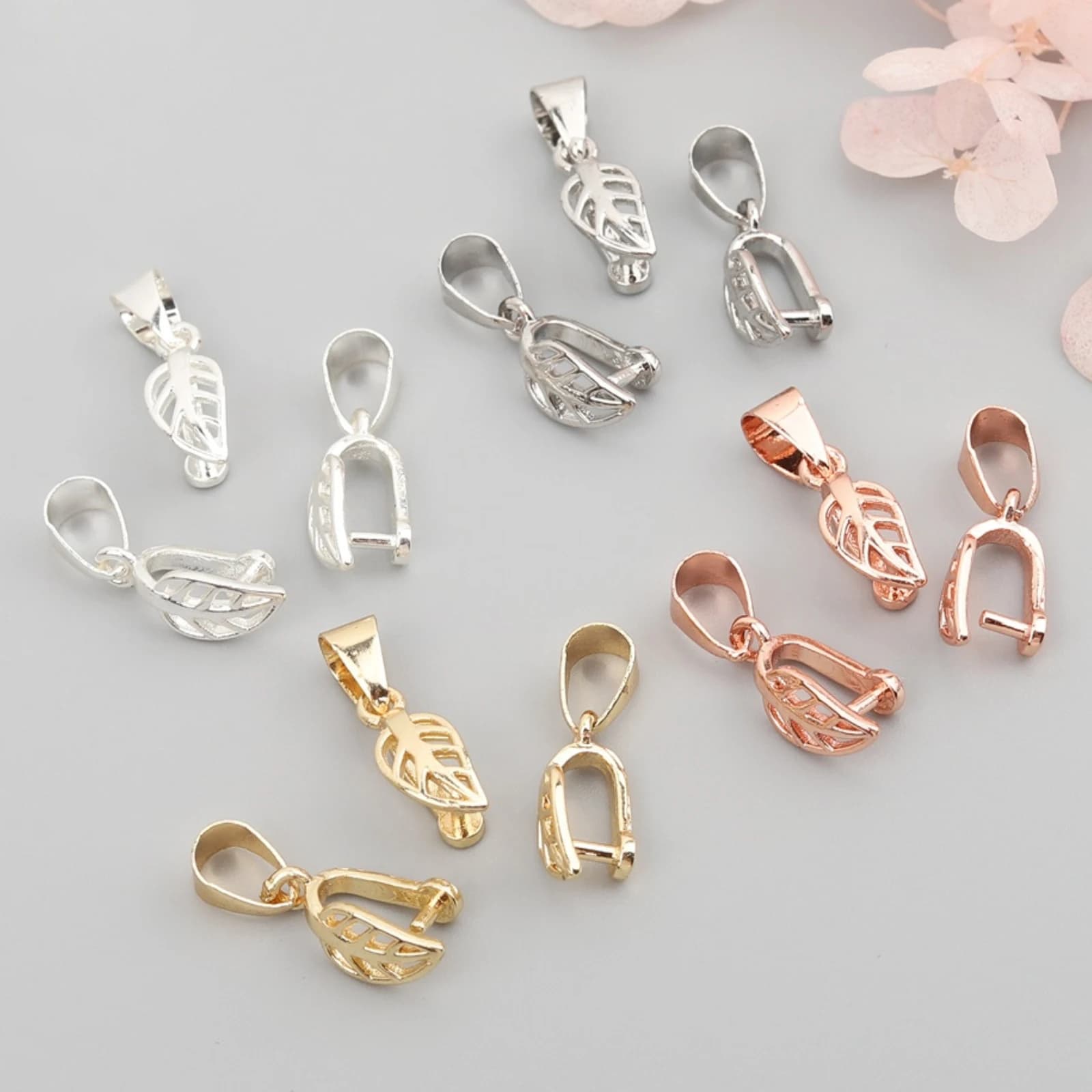 5pcs 18K Gold Plated Brass Platinum Pendant Bails Pinch Clip Bail Clasp Dangle Charm Clasp for Necklace Jewelry DIY Craft Making