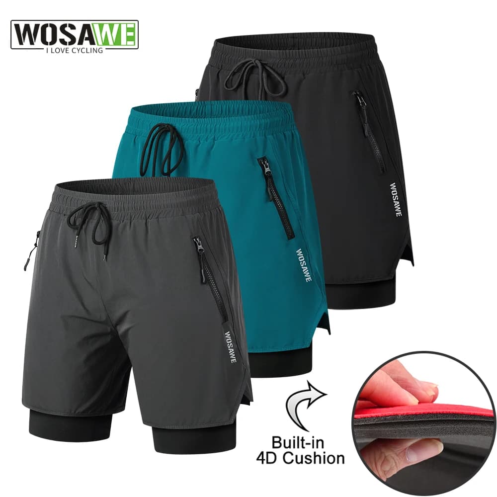 WOSAWE Cycling Shorts MTB Summer Men's Cycling Shorts Mountain Bike 2 in 1 Double Layer Down Shorts for Down Bike