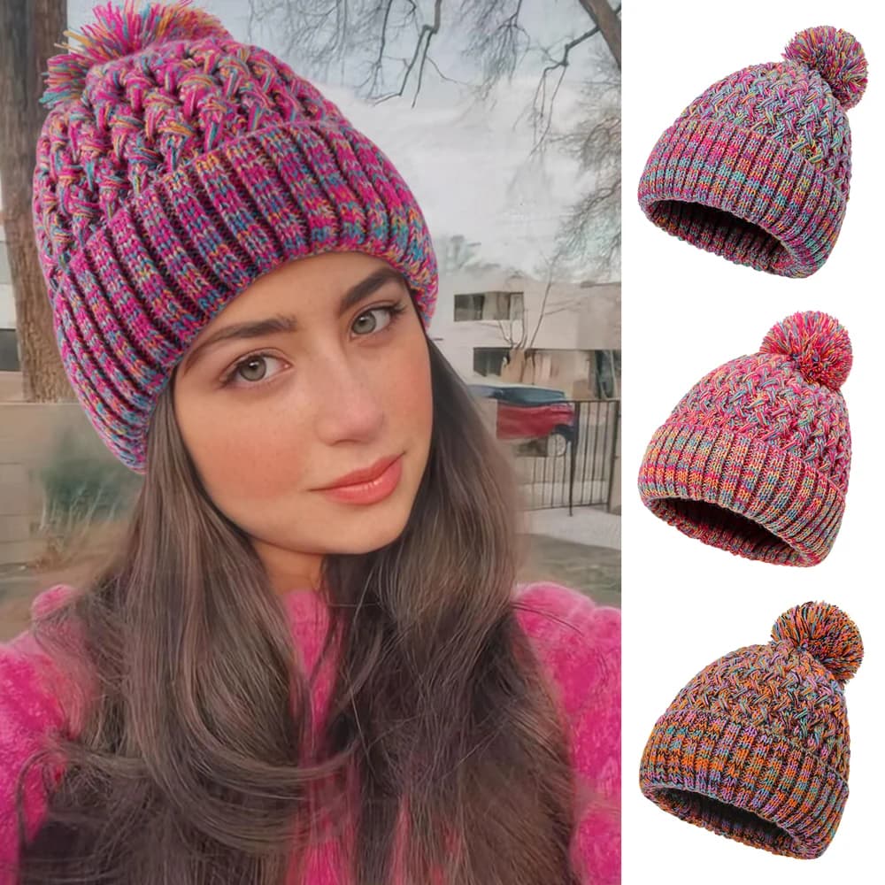 Cappello lavorato a maglia monostrato da donna con pompon a sfera colorato Calore della testa invernale Berretto con motivo ananas con pompon ‌