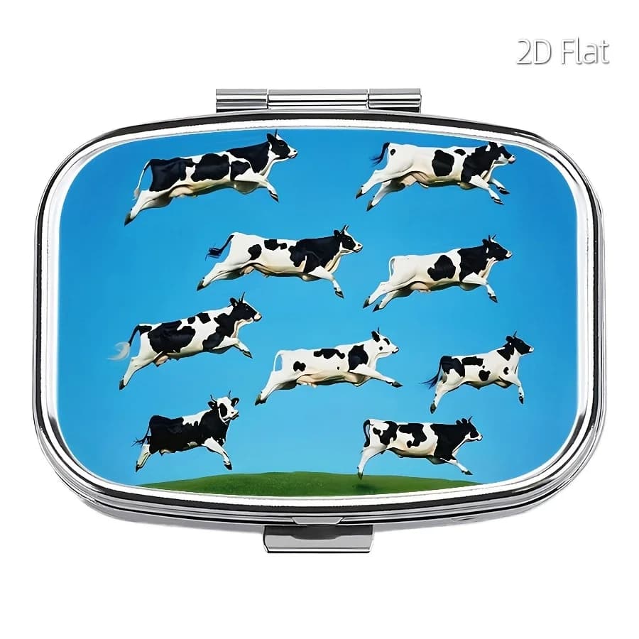 A "Cow" Metal Storage Box with Multiple Compartments, Used for Storing Medicines, Vitamins, Jewelry, Earrings, Etc., Suitable for Family Travel, Unique Holiday Gifts, Birthday Gifts, or Small Gift Collection Boxes.