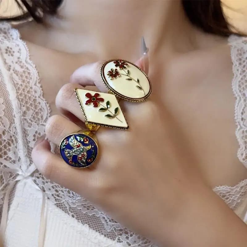 1/3PC elegante vintage geometrico goccia olio fiore ellittico anello di apertura personalizzato gioielli di lusso alla moda per le donne regalo