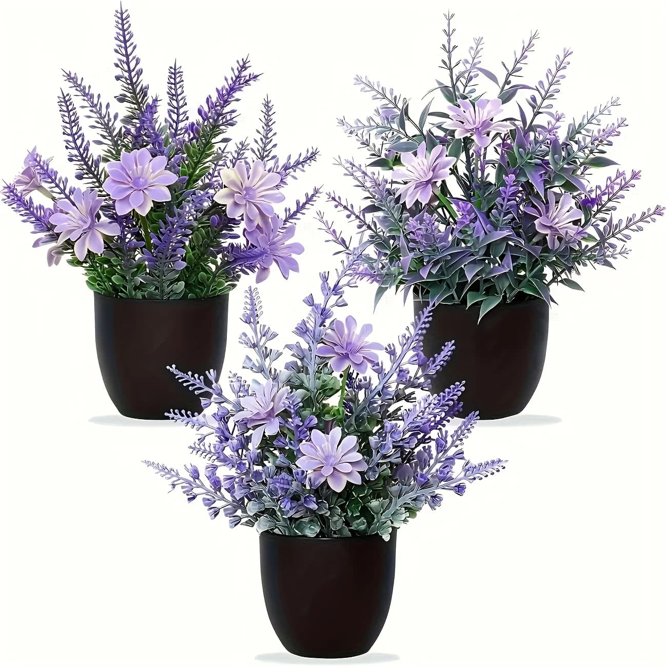 3PC Simulazione Vaso di lavanda Nuovo Bonsai Home Desktop, Decorazione del soggiorno Piante in vaso di fiori di lavanda viola artificiale
