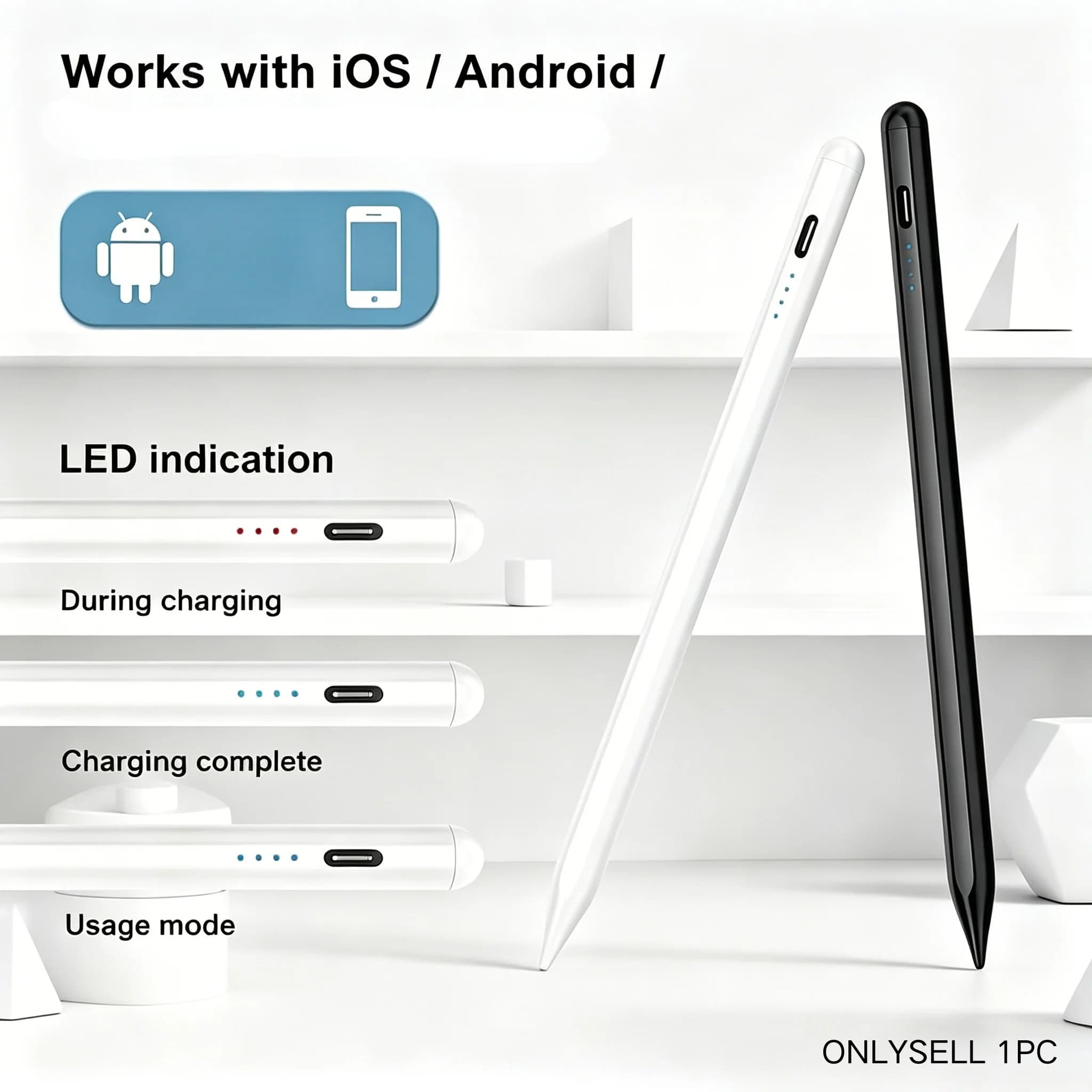 Capacitive Touch Stylus Pencil for iPad, Apple, Xiaomi, Huawei & Android Tablets, All-in-One Drawing Writing Pen with Fast Charg